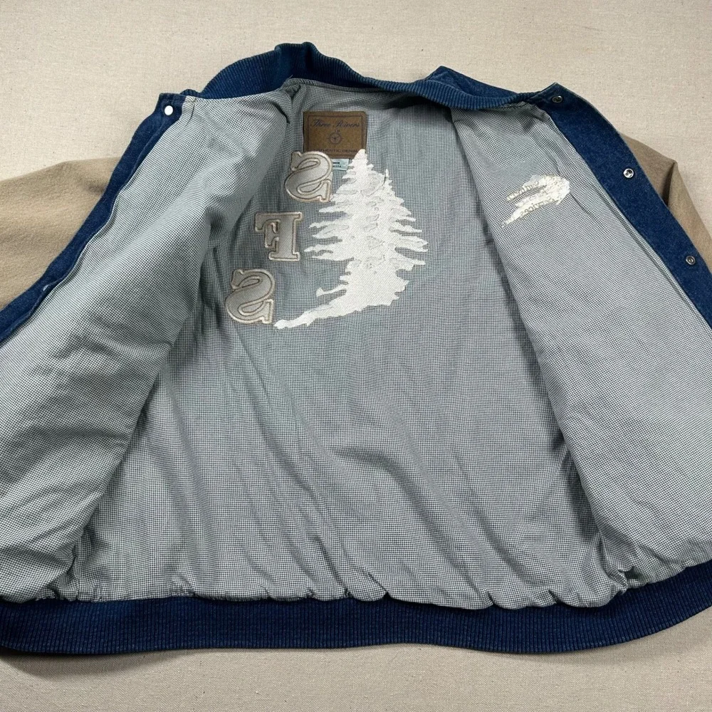 Vintage Three River Jacket Mens M Denim Varsity Bomber Forestry Service Snap